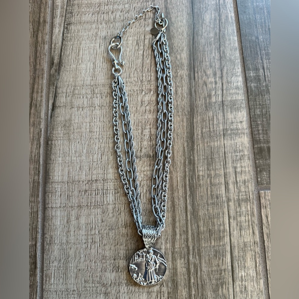Silver Multi-Layered Necklace with large chunky medallion